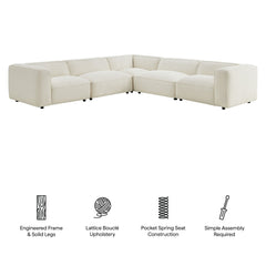 Auren Cream 5 Piece Lattice Bouclé Upholstered Modular Corner Sectional - 126.7x127.5" - Ornate Home