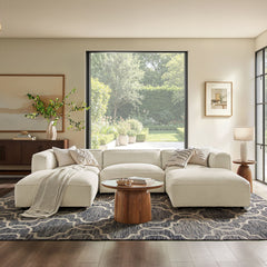 Auren Cream 5 Piece Lattice Bouclé Upholstered Modular Sectional - Ornate Home