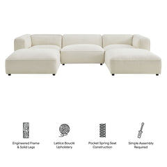 Auren Cream 5 Piece Lattice Bouclé Upholstered Modular Sectional - Ornate Home
