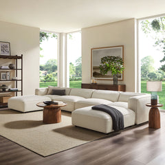 Auren Cream 6 Piece Lattice Bouclé Upholstered Modular Sectional - Ornate Home