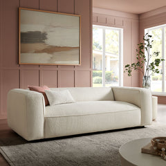 Auren Cream 88 Inch Lattice Bouclé Upholstered Sofa - Ornate Home