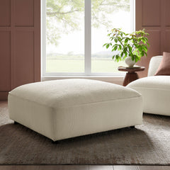 Auren Cream Lattice Bouclé Upholstered Ottoman - Ornate Home