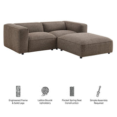 Auren Earth 3 Piece Lattice Bouclé Upholstered Modular Loveseat with Ottoman - Ornate Home
