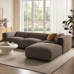 Auren Earth 4 Piece Lattice Bouclé Upholstered Modular Sofa with Ottoman - Ornate Home