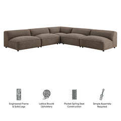 Auren Earth 5 Piece Lattice Bouclé Upholstered Modular Corner Sectional - 125.3x125.3" - Ornate Home