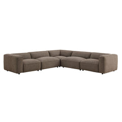 Auren Earth 5 Piece Lattice Bouclé Upholstered Modular Corner Sectional - 126.7x127.5" - Ornate Home