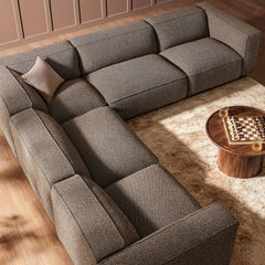 Auren Earth 5 Piece Lattice Bouclé Upholstered Modular Corner Sectional - 126.7x127.5" - Ornate Home