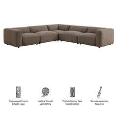Auren Earth 5 Piece Lattice Bouclé Upholstered Modular Corner Sectional - 126.7x127.5" - Ornate Home