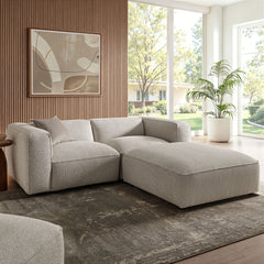 Auren Fog 3 Piece Lattice Bouclé Upholstered Modular Loveseat with Ottoman - Ornate Home