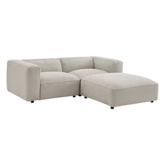 Auren Fog 3 Piece Lattice Bouclé Upholstered Modular Loveseat with Ottoman - Ornate Home