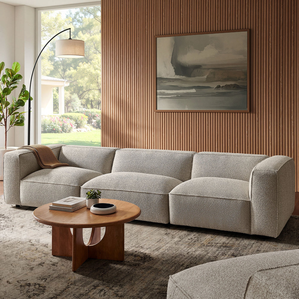 Auren Fog 3 Piece Lattice Bouclé Upholstered Modular Sofa - Ornate Home