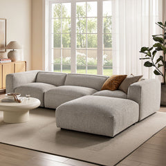 Auren Fog 4 Piece Lattice Bouclé Upholstered Modular Sofa with Ottoman - Ornate Home