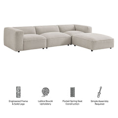 Auren Fog 4 Piece Lattice Bouclé Upholstered Modular Sofa with Ottoman - Ornate Home