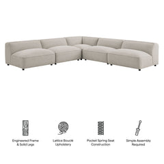 Auren Fog 5 Piece Lattice Bouclé Upholstered Modular Corner Sectional - 125.3x125.3" - Ornate Home