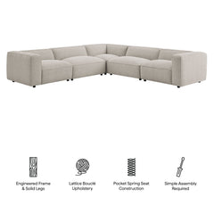 Auren Fog 5 Piece Lattice Bouclé Upholstered Modular Corner Sectional - 126.7x127.5" - Ornate Home