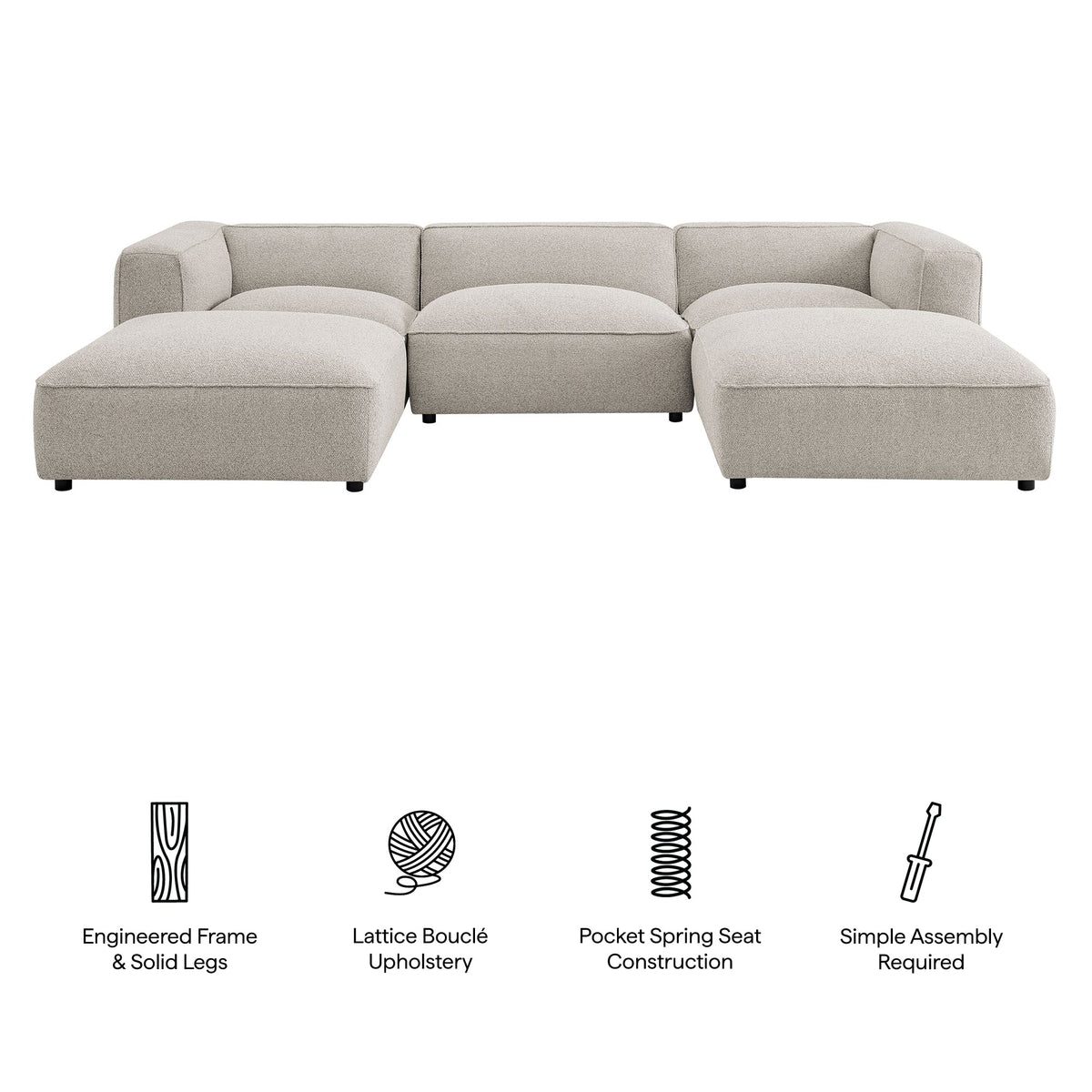 Auren Fog 5 Piece Lattice Bouclé Upholstered Modular Sectional - Ornate Home