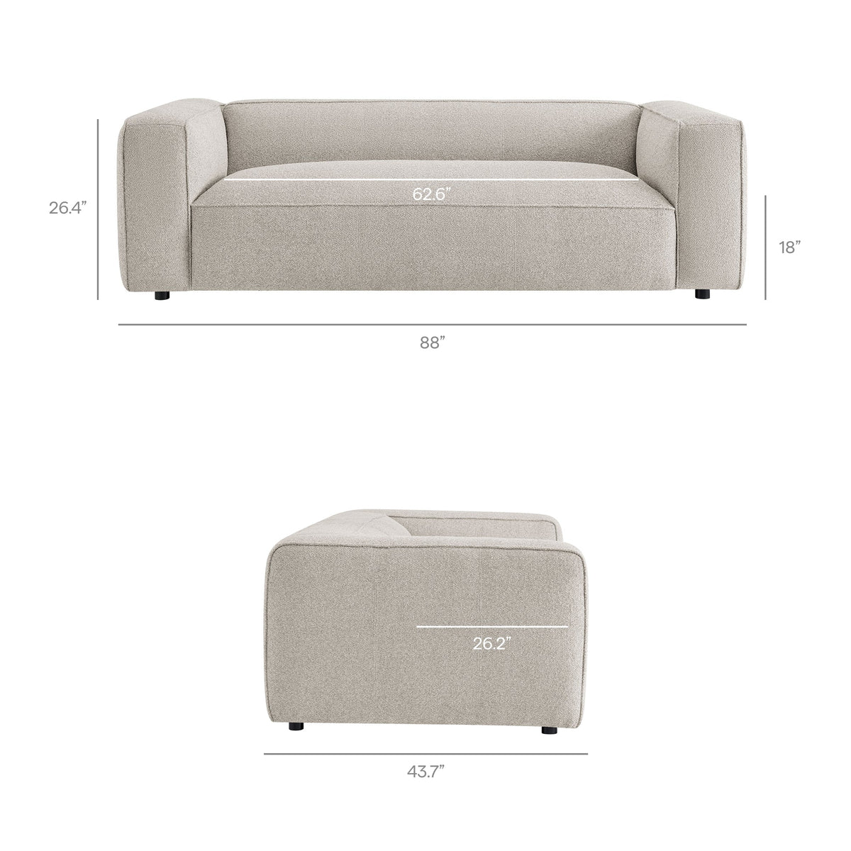 Auren Fog 88 Inch Lattice Bouclé Upholstered Sofa - Ornate Home