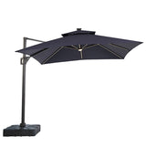 Aurora Blue 10 Ft Square Umbrella w/ Double Top w/ LED Light + 37" Large Base - Ornate Home