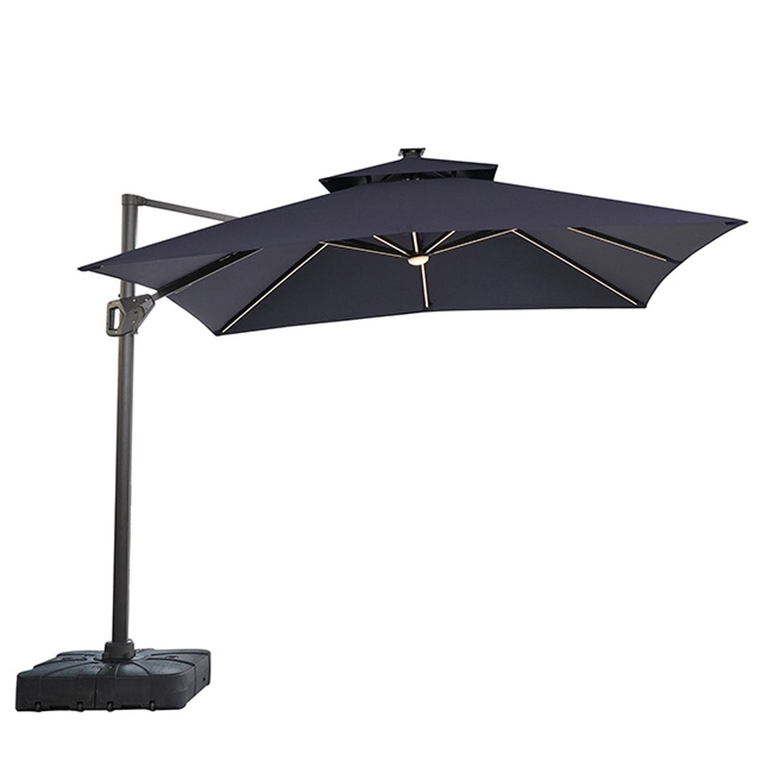 Aurora Blue 10 Ft Square Umbrella w/ Double Top w/ LED Light + 37" Large Base - Ornate Home