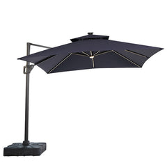 Aurora Blue 10 Ft Square Umbrella w/ Double Top w/ LED Light + 37" Large Base - Ornate Home