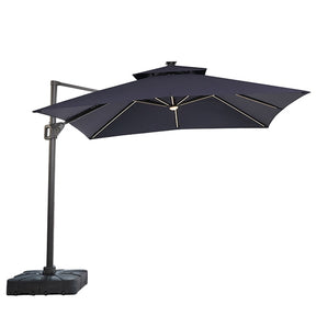 Aurora Blue 10 Ft Square Umbrella w/ Double Top w/ LED Light + 37" Large Base - Ornate Home
