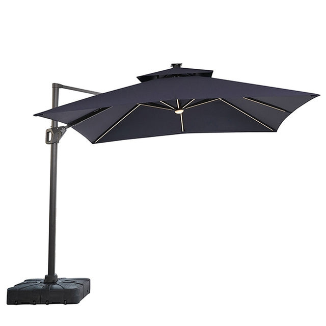 Aurora Blue 10 Ft Square Umbrella w/ Double Top w/ LED Light + 37" Large Base - Ornate Home