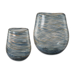 Aurora Blue/Gold Swirl Glass Vases (Set of 2) - Ornate Home