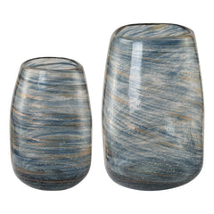 Aurora Blue/Gold Swirl Glass Vases (Set of 2) - Ornate Home