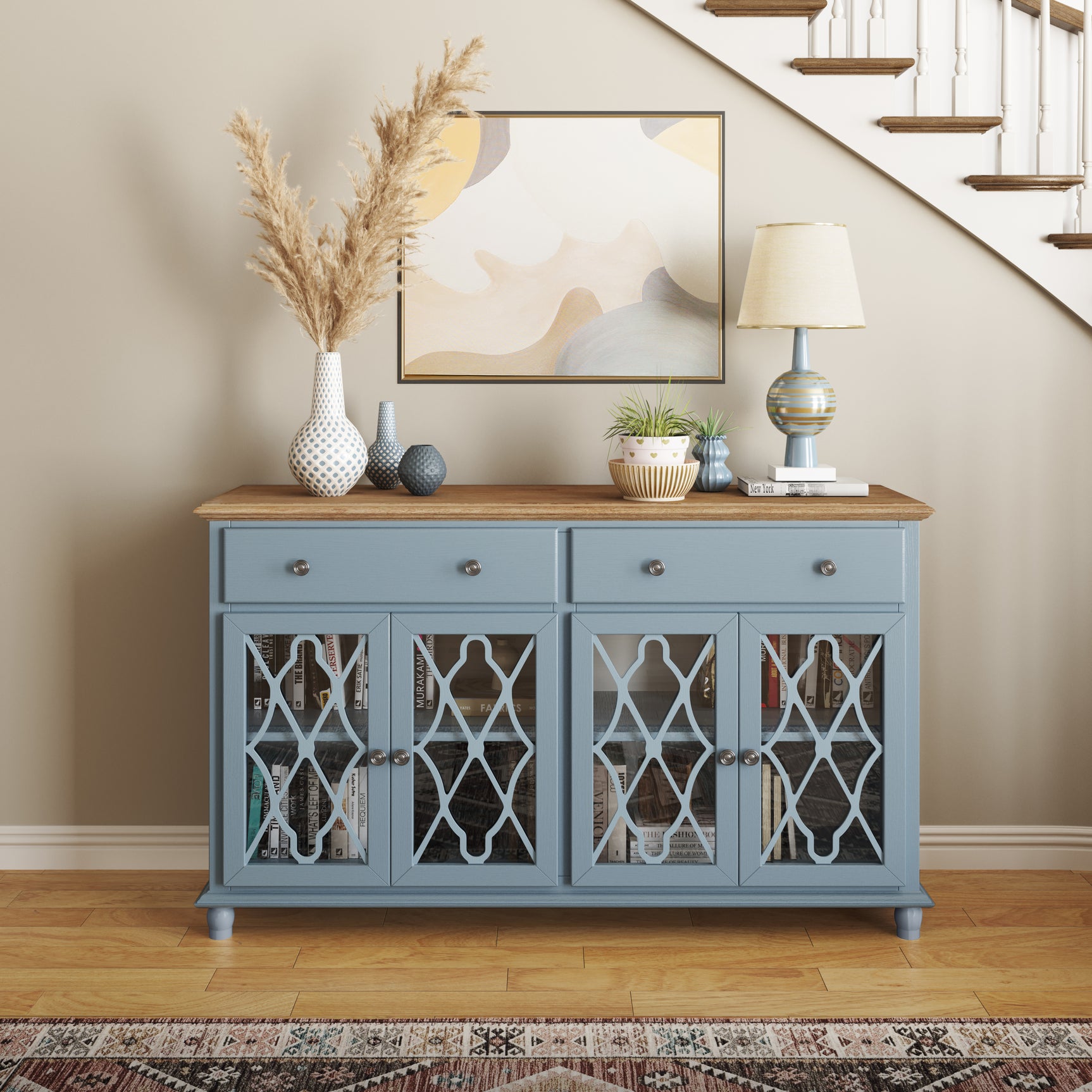 Aurora Hills Brushed Blue/Bisque 4 Door Accent Chest - Ornate Home