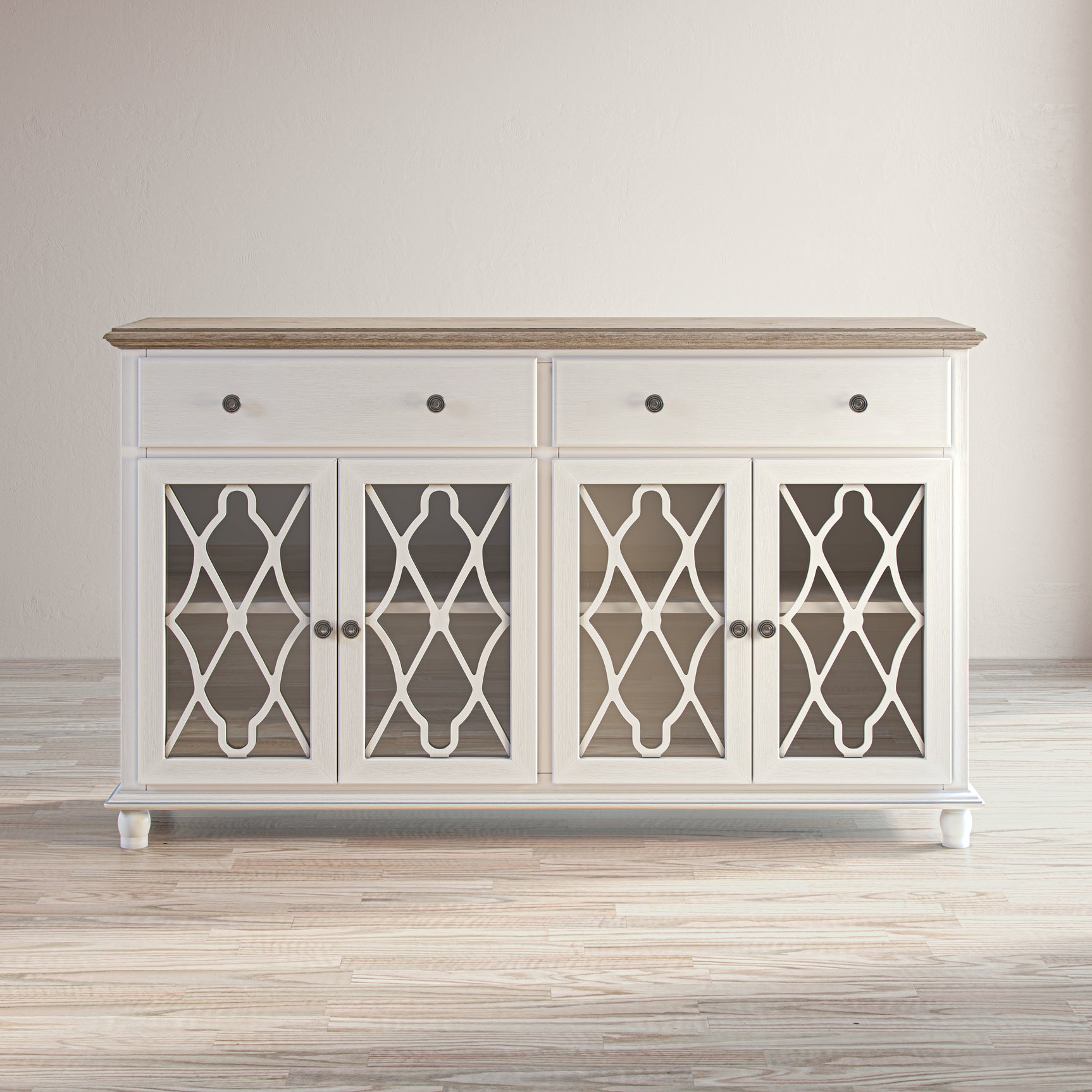 Aurora Hills Brushed White/Bisque 4 Door Accent Chest - Ornate Home