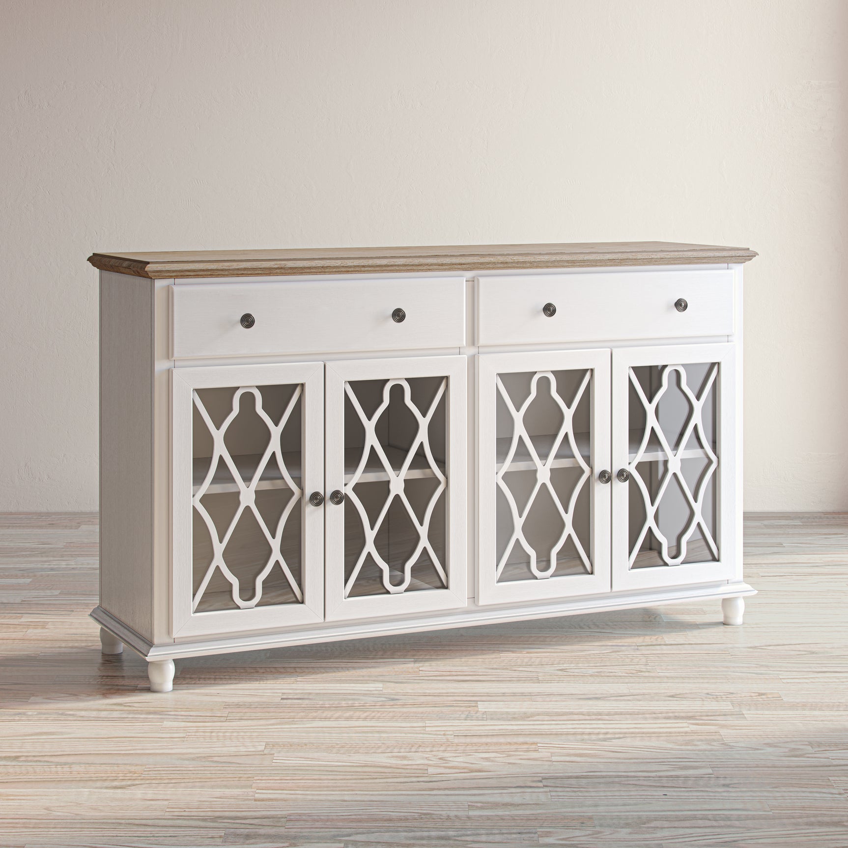 Aurora Hills Brushed White/Bisque 4 Door Accent Chest - Ornate Home