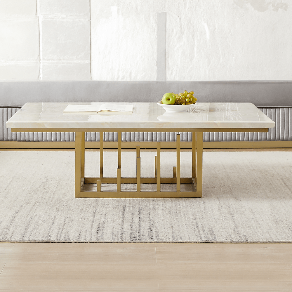 Aurora Luxe Marble Look/Gold Coffee Table / HD-C06 - Ornate Home