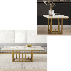 Aurora Luxe Marble Look/Gold Coffee and 2 End Tables / HD-06- 3PCS SET - Ornate Home
