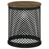 Aurora Natural and Black Round Drum Base Accent Side Table - Ornate Home
