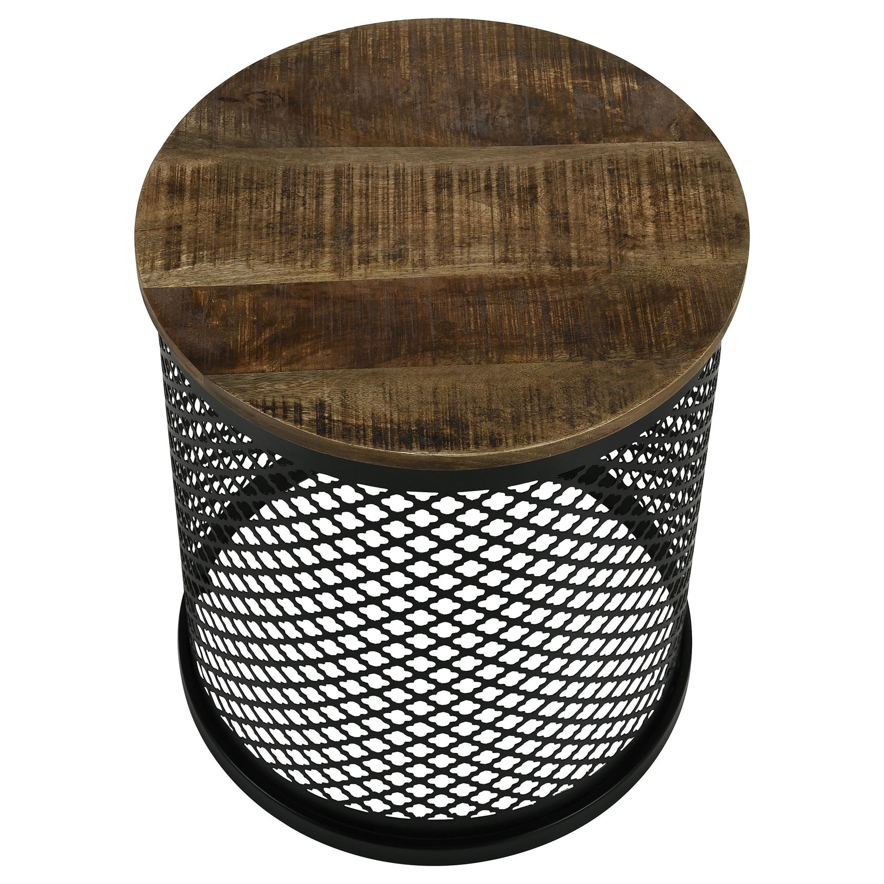 Aurora Natural and Black Round Drum Base Accent Side Table - Ornate Home