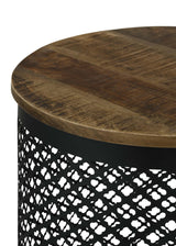 Aurora Natural and Black Round Drum Base Accent Side Table - Ornate Home