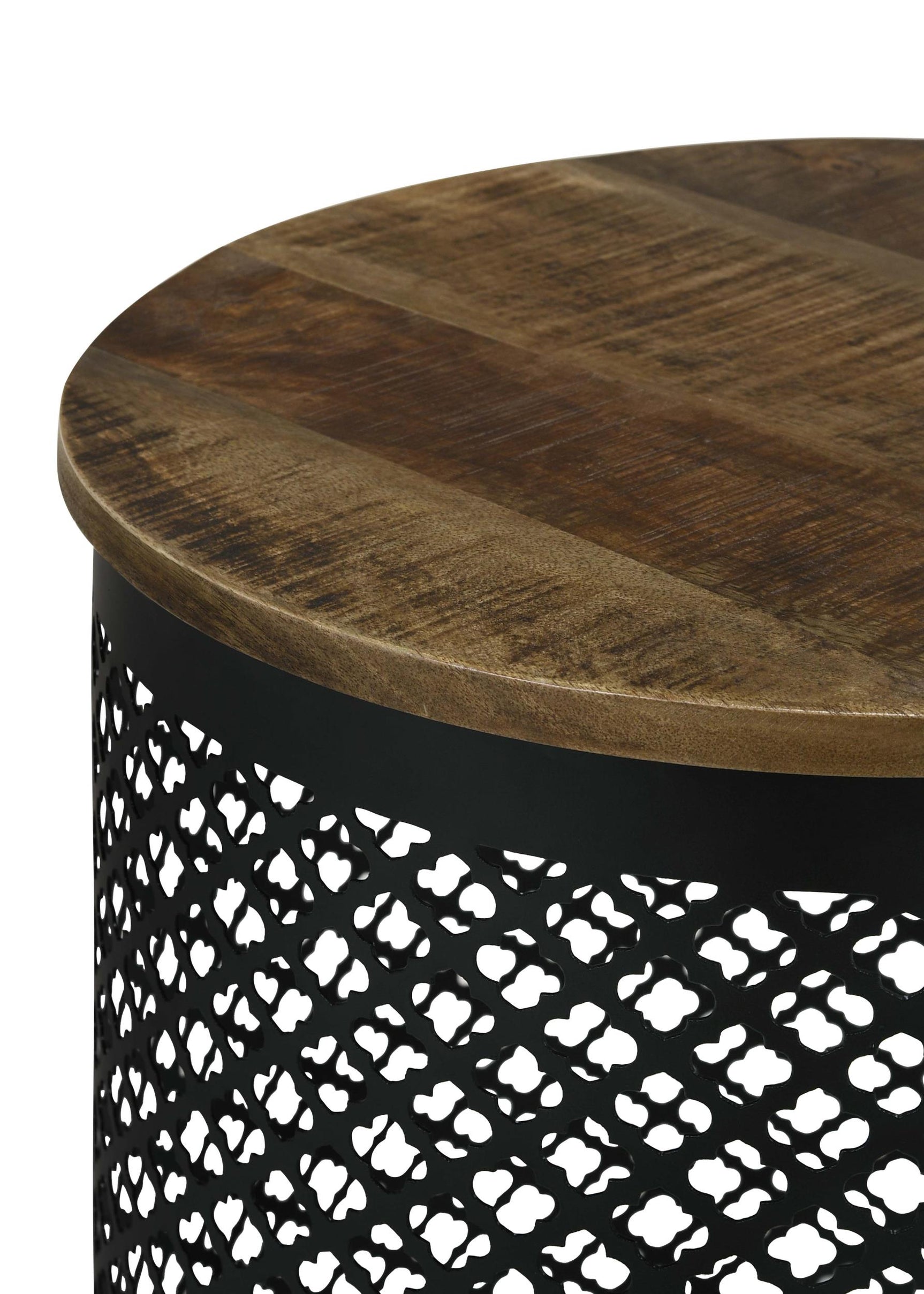 Aurora Natural and Black Round Drum Base Accent Side Table - Ornate Home