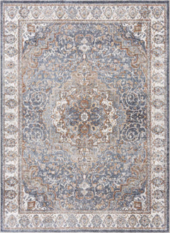 Aurum Blue & Beige Washable Area Rug - Clearance - Ornate Home