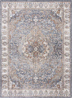 Aurum Blue & Beige Washable Area Rug - Clearance - Ornate Home