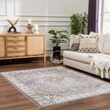 Aurum Blue & Beige Washable Area Rug - Clearance - Ornate Home