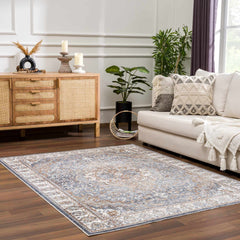 Aurum Blue & Beige Washable Area Rug - Clearance - Ornate Home