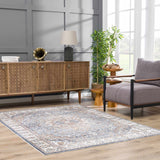 Aurum Blue & Beige Washable Area Rug - Clearance - Ornate Home