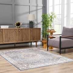 Aurum Blue & Beige Washable Area Rug - Clearance - Ornate Home