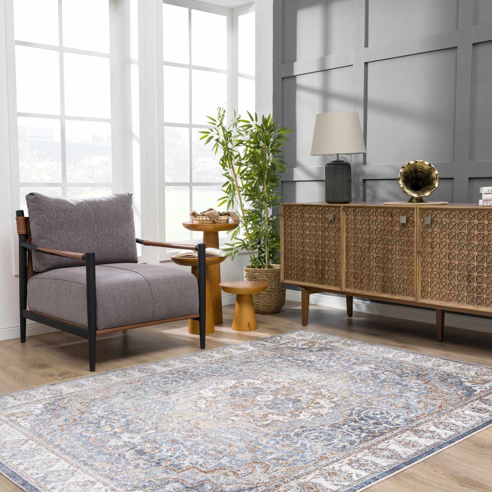 Aurum Blue & Beige Washable Area Rug - Clearance - Ornate Home