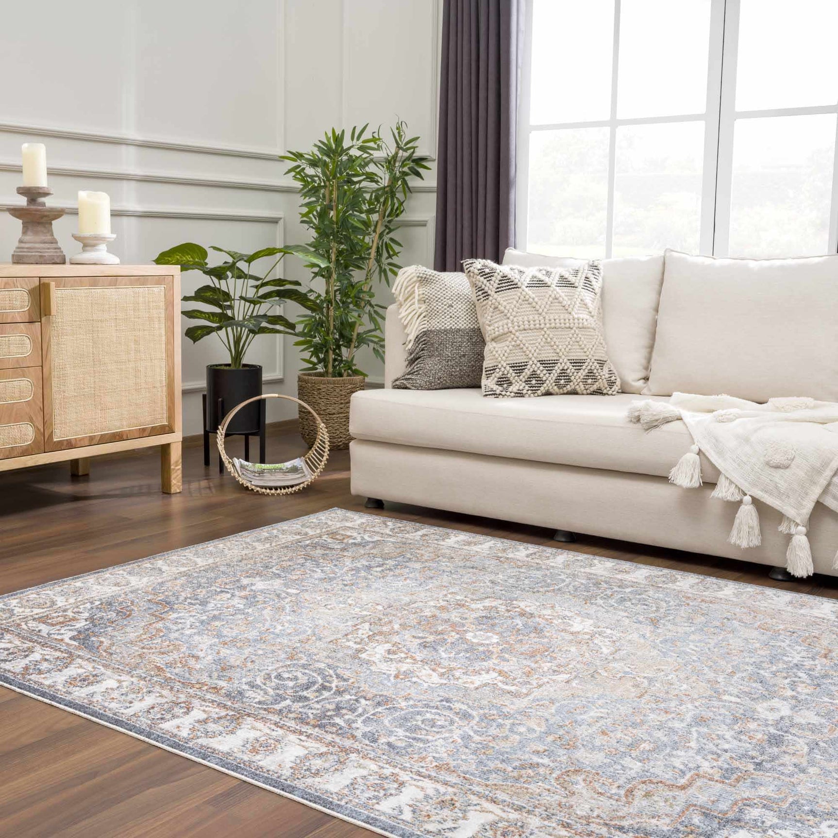 Aurum Blue & Beige Washable Area Rug - Clearance - Ornate Home