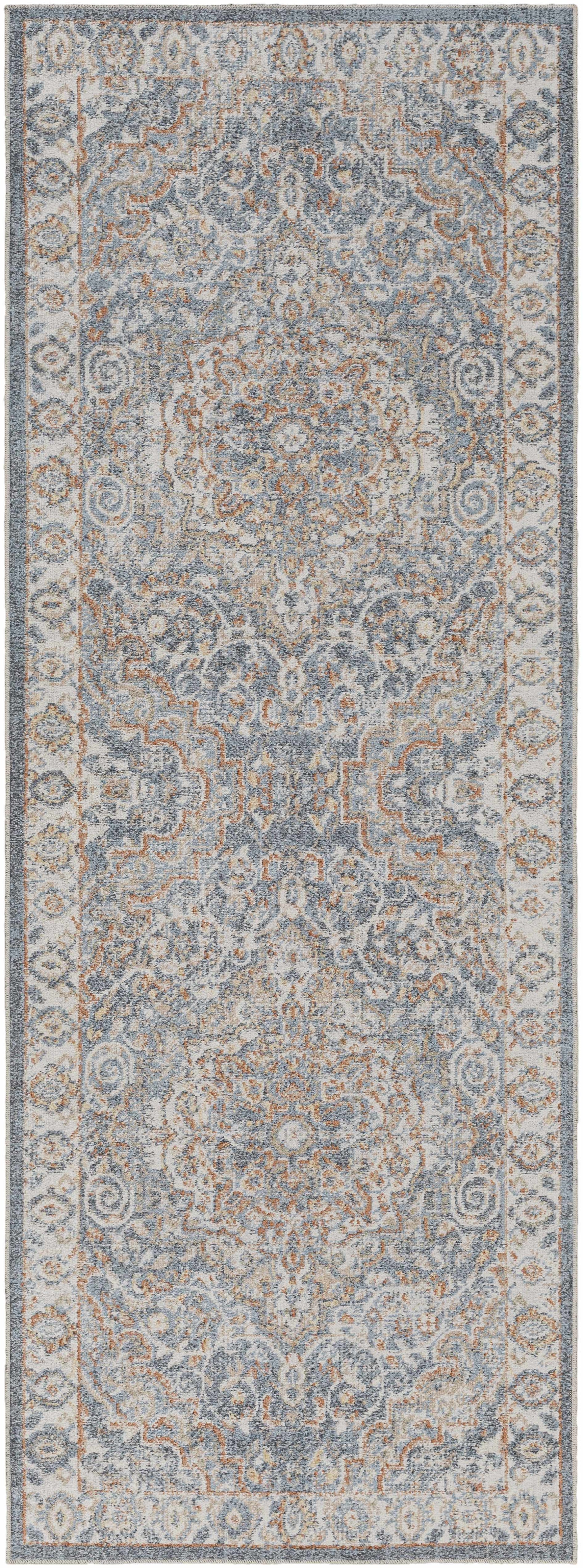 Aurum Blue & Beige Washable Area Rug - Clearance - Ornate Home