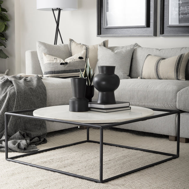 Austen White/Black Round Marble Top Coffee Table
