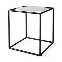 Austen White/Black Round Marble Top Side Table