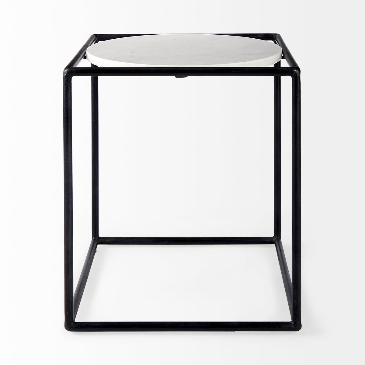 Austen White/Black Round Marble Top Side Table