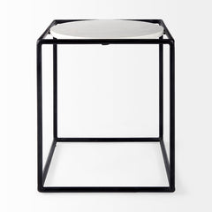 Austen White/Black Round Marble Top Side Table